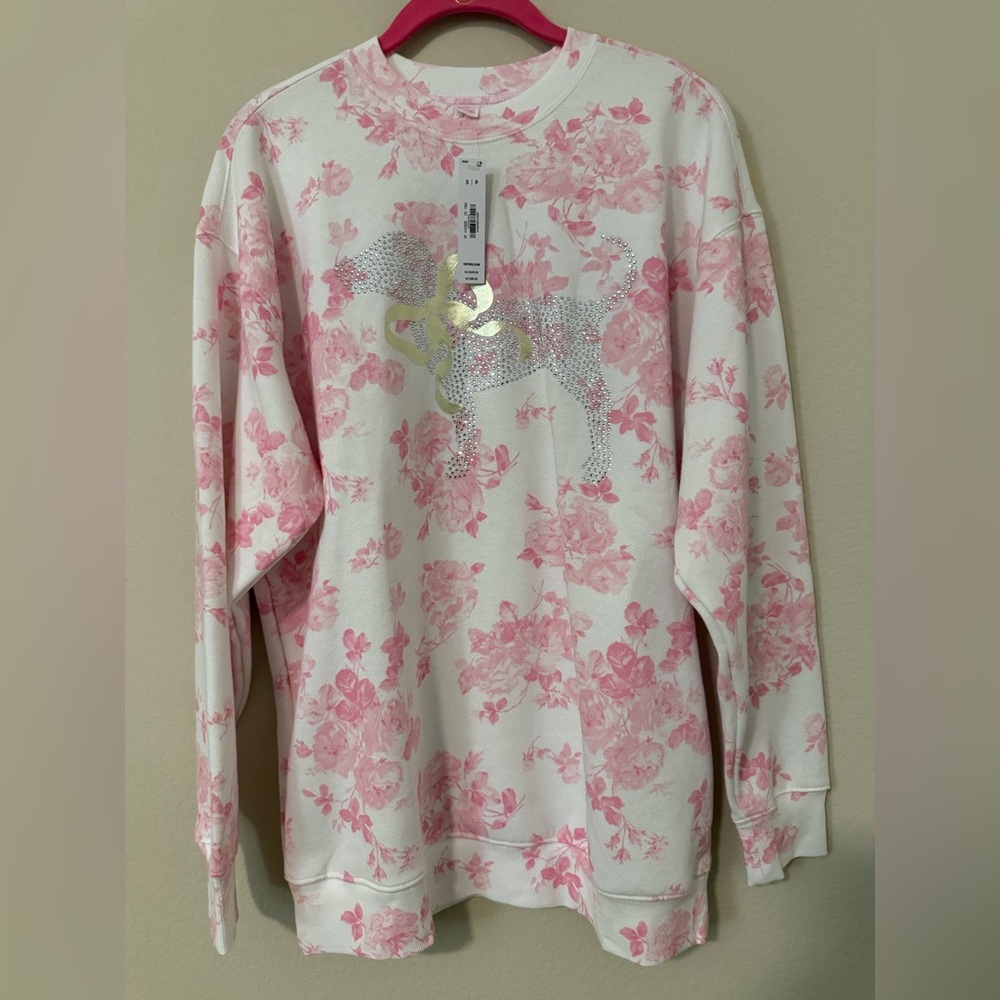 NWT PINK x LoveShackFancy Collab Oversized Floral Crew Neck Sweater - RARE